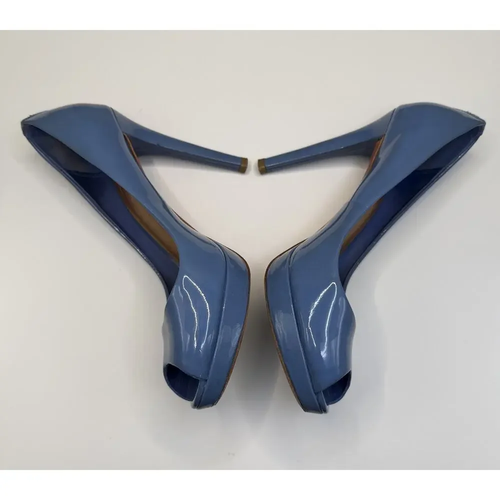 Coach Selma patent leather peep toe pumps in a blue color Sz 6.5 - Picture 4 of 10